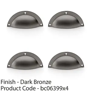 4 PACK - Half Moon Cup Handle - Dark Bronze - 86mm Centres Solid Brass Shaker Drawer Pull