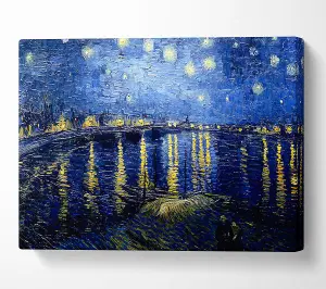 Van Gogh Starry Night Over The Rhone Blue Canvas Print Wall Art - Medium 20 x 32 Inches