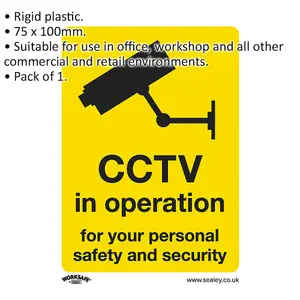 CCTV In Operation Safety Sign - Rigid Plastic Warning Sign 75 x 100mm