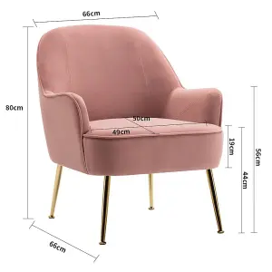 Pink Velvet Effect Relaxer Chair Occasional Armchair with Gold Plated Feet