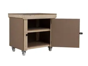 Wooden MDF Top Workbench With Lockable Cupboard (V.9) (H-90cm, D-70cm, L-90cm) double shelf and wheels