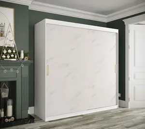 Elegant White Geneva T Sliding Door Wardrobe W2000mm H2000mm D620mm - Modern Design, Gold Handles, Extensive Storage