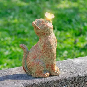 Resin Cat Statue Garden Ornaments Outdoor with Solar Butterfly