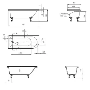 Balmoral 1700mm Freestanding Left Hand Shower Bath with Black Claw & Ball Feet