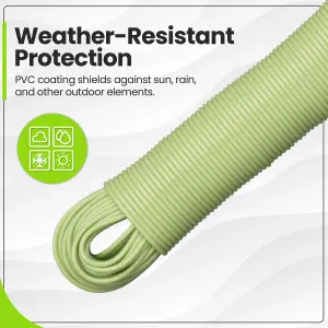 Hardys Clothes Washing Line - PVC Coated with Steel Core, Outdoor & Indoor Suitable Clothes Line, 80kg Capacity - 50m, Green