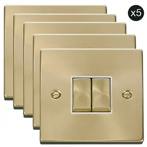 5 PACK - Satin / Brushed Brass 10A 2 Gang 2 Way Ingot Light Switch - White Trim - SE Home