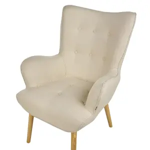 Wingback Chair VEJLE with Footstool Fabric Light Beige