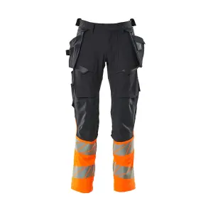 Mascot Accelerate Safe Trousers with Holster Pockets - Dark Navy/Hi-Vis Orange   (34.5) (Leg Length - Short)