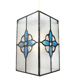 Traditional Clear Glass Tiffany Style Pendant Light Shade with Teal Panels