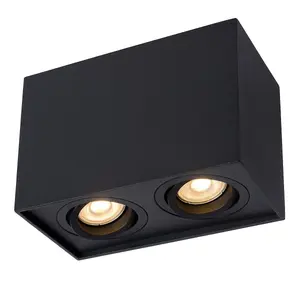 Lucide Tube Modern Rectangle Surface Mounted Ceiling Spotlight - 2xGU10 - Black