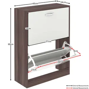 8 Pair Flip Down Shoe Storage Cabinet Organiser Hallway Furniture Walnut/White