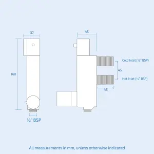 Nes Home Mini Vertical Thermostatic Shower Mixer Valve & Slider Rail, Handset, Hose