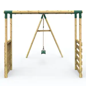 Rebo Wooden Garden Children's Swing Set with Extra-Long Monkey Bars - Single Swing - Solar Green