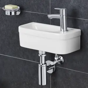 Grohe Euro Gloss Alpine white Rectangular Wall-mounted Micro Basin (W)37cm