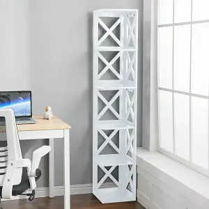 5 Tier White Wooden Corner Shelf Rack Shelf Bookcase Standing Shelving Unit 161 cm