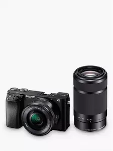 Sony A6100 Compact System Camera With 16-50mm OSS Lens & 55-210mm OSS Lens, 4K Ultra HD, 24.2MP, Wi-Fi, Bluetooth, NFC, EVF, 3" Tilting Touch Screen,