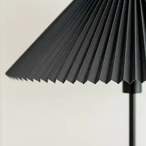 ValueLights Akira Black Metal Floor Lamp with Pleated Lampshade