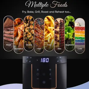 Black Single Basker 5L Touch Screen Electric Small Air Fryer with Timer,Non-Stick Removable Basket