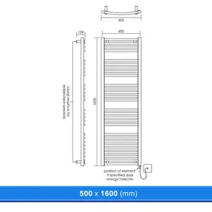 500x1600mm Curved Chrome Heated Towel Warmer Ladder Rail Radiator