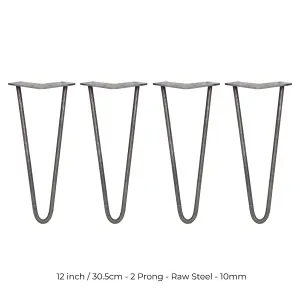 4 x Hairpin Leg - 12 - Unfinished - 2 Prong - 10m