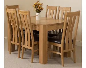 Kuba 125 x 80 cm Chunky Oak Small Dining Table and 6 Chairs Dining Set with Princeton Chairs