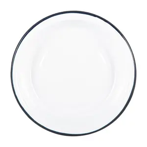 Argon Tableware - White Enamel Deep Bowls - 22.5cm - Navy - Pack of 6