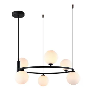 Luminosa Modern Hanging Pendant Black 6 Light  with White Shade, G9