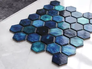 Mosaic sheet in ceramic on net 312mm x 270mm - Mixed Ocean Hive