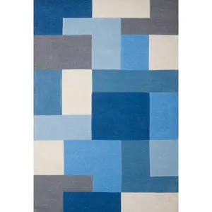 Melrose Lexus Blue Soft Natural Wool Low Pile Large Area Rug 160/230cm