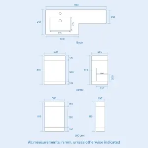 Nes Home 1100mm LH Freestanding Grey Vanity with BTW Rimless Toilet, WC & Basin