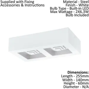 Wall / Ceiling Light Modern White Box Lamp 255mm x 140mm 6.3W Built in LED