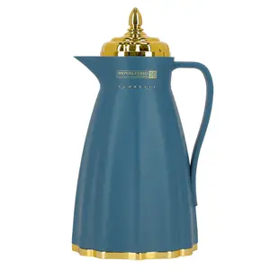 Royalford Glass Vacuum Flask, Vacuum Insulated Tea Carafe 1000ML -Heat & Cold Retention, Thermal Insulated Airpot, Blue