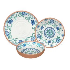 Purely Home Turquoise Floral 6 Piece Melamine Dinnerware Set for 2