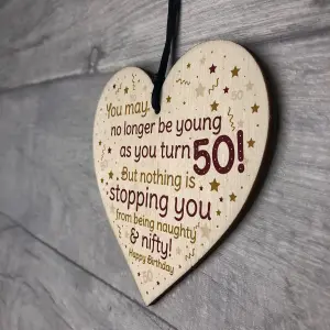 Red Ocean 50th Birthday Gift For Men Women Funny 50th Birthday Card Wooden Heart Sign