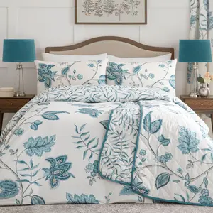 Polyester Floral Bedspread Teal