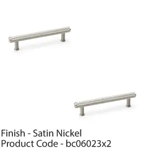 2 PACK - Knurled T Bar Pull Handle - Satin Nickel - 128mm Centres Premium Drawer Door