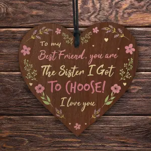 Red Ocean Best FRIEND Sister Gifts Wooden Hanging Heart Birthday Gift For Her Friendship Gift Friendship Sign Sister Plaque