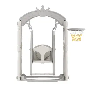 Beige Crown Cartoon Toddler Play Set Swing Set with Basketball Hoop