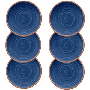 Purely Home Rustic Swirl Indigo Melamine Dinner Plates - Set of 6