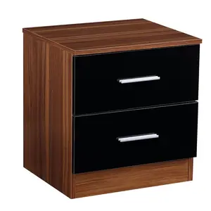 Eva 2 Drawer Bedside Table Walnut/Gloss Black