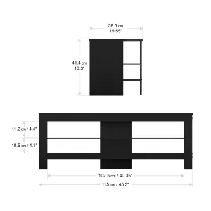 AVF Calibre Plus 1.15m TV Stand with Glass Shelf, for TVs up to 55" - Black Oak