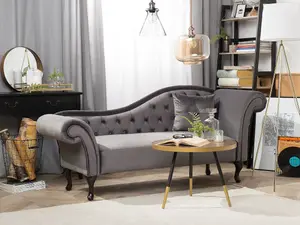 Right Hand Chaise Lounge Velvet Grey LATTES