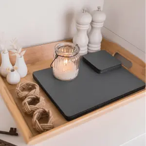 Set of 6 Slate Grey Recycled Leather Placemats and 6 Leather Coasters