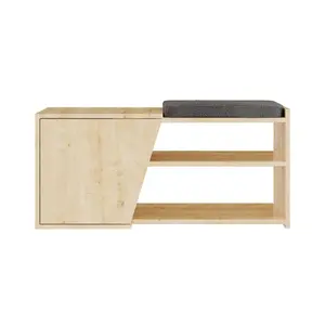 Decortie Modern Fiona Shoe Bench with Storage Space up to 6 Pair Shoes 104.6(W)cm Oak