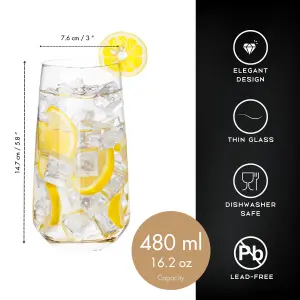 Homiu Highball Drinking Tumbler Glasses Set of 6 480ML Florence Collection BPA Free Dishwasher Safe