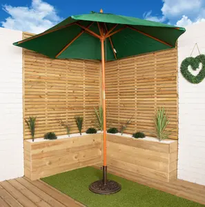 2.4m Wooden Garden Parasol 34mm Shaft & Pulley in Green