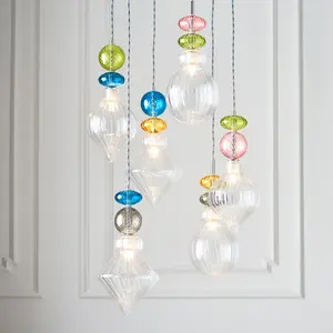 Luminosa April Plate Pendant Ceiling Lamp, Chrome Plate,, Multi Coloured Glass