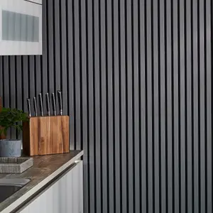 Acupanel Contemporary Arctic Grey Wrapped Acoustic Slat Wall Panel 240cm x 60cm