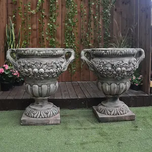 Pair of Large Antique Stone Cast Vases