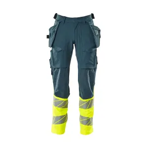 Mascot Accelerate Safe Trousers with Holster Pockets - Dark Petroleum/Hi-Vis Yellow   (30.5) (Leg Length - Long)